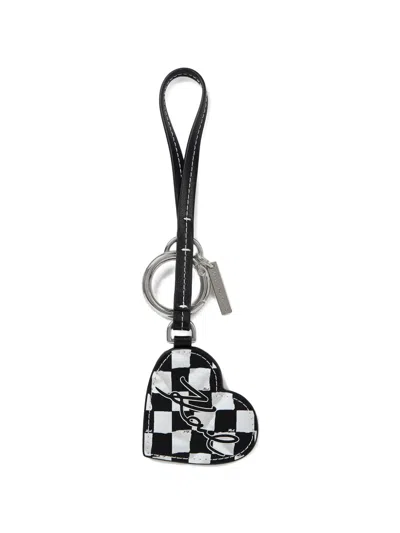 Karl Lagerfeld Checkered-heart Mirror Keychain In Black