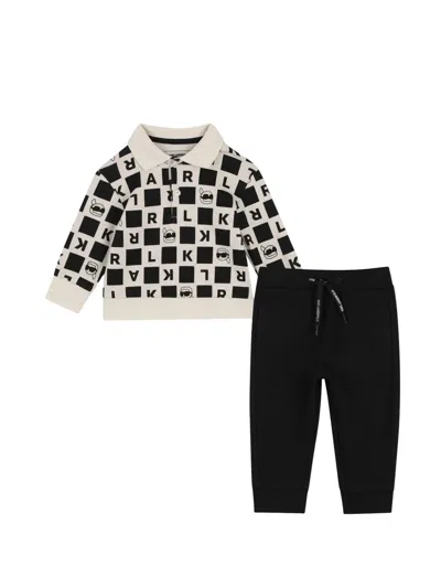 Karl Lagerfeld Babies' Check-pattern Tracksuit In Black