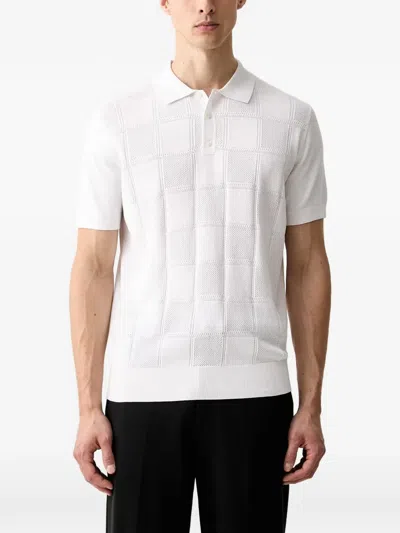 Karl Lagerfeld Check-patterned Pointelle-knit Polo Shirt In White