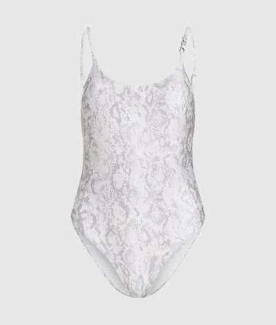 Karl Lagerfeld Snake-print Scoop-neck Swimsuit In Multi