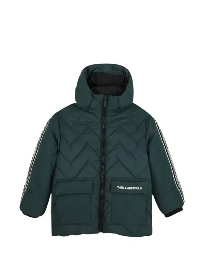 Karl Lagerfeld Kids' Chevron-quilted Logo-tape Padded Jacket In Green
