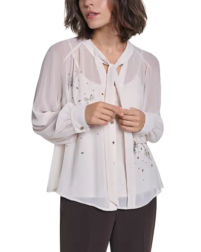 Karl Lagerfeld Chiffon Tie Neck Blouse In White