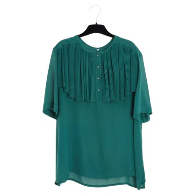 Pre-owned Karl Lagerfeld Chloe 1995s Top Fr40 Green Silk Pleated Shirt Blouse Uk12 Us10 Lagerfeld Chloé