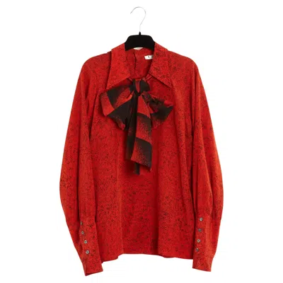 Pre-owned Karl Lagerfeld Chloe 1995s Top Fr40 Red Black Silk Ascot Knot Blouse Uk12 Us10 Lagerfeld Chloé