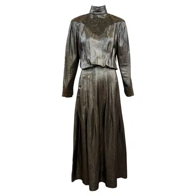 Pre-owned Karl Lagerfeld Chloé By  F/w 1981 Silver Lurex Gown With Lace Appliqué Yolk In Black