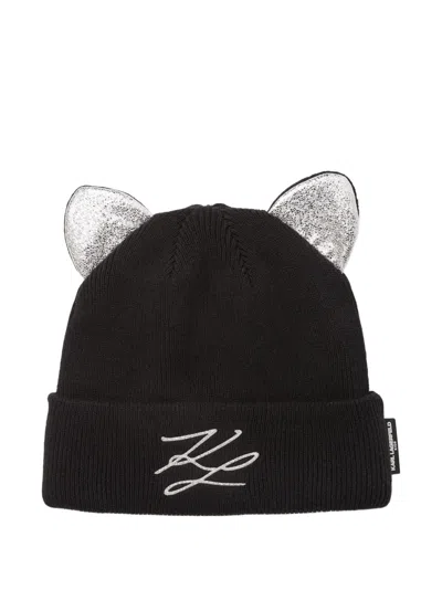 Karl Lagerfeld Kids' Choupette Ear Beanie Hat In Black