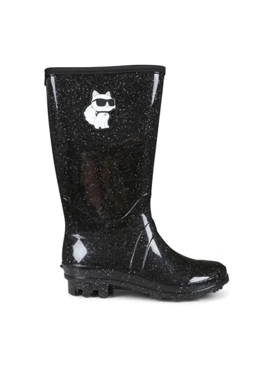 Karl Lagerfeld Kids' Choupette Glitter Wellies In Black