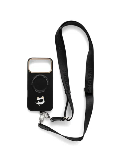 Karl Lagerfeld Choupette Logo-strap Iphone 17 Pro Max Case In Black