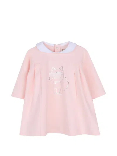 Karl Lagerfeld Babies' Choupette Pleated Cotton Dress In Pink