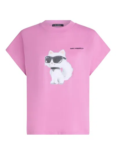 Karl Lagerfeld Choupette-print T-shirt In Purple