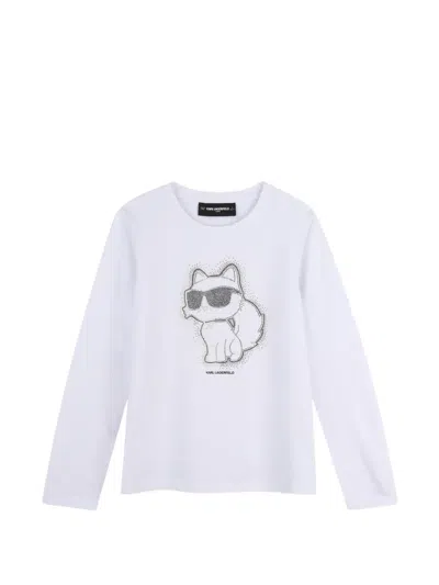 Karl Lagerfeld Kids' Choupette Rhinestone-embellished Long-sleeve T-shirt In White