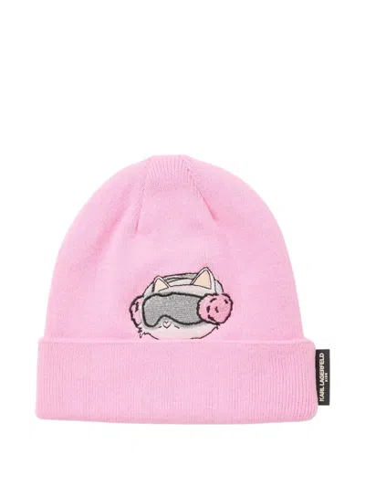 Karl Lagerfeld Babies' Choupette-embroidered Beanie Hat In Pink