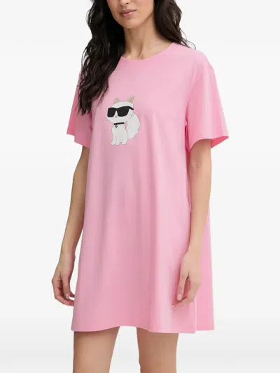 Karl Lagerfeld Choupette-motif Crystal-embellished Nightdress In Pink