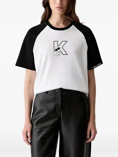Karl Lagerfeld Choupette-print Raglan-sleeve T-shirt In White