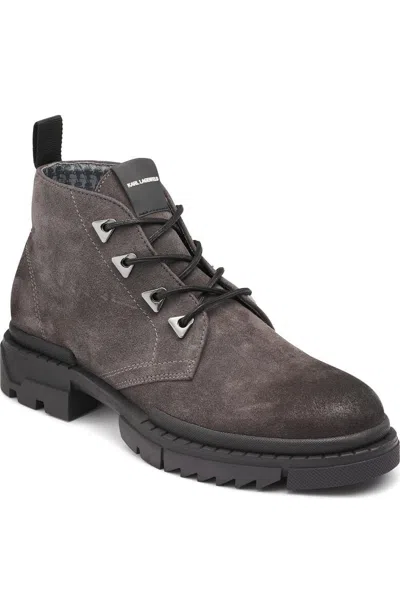 Karl Lagerfeld Chukka Boots Mens Gray Suede Round Toe Ankle Zpo3751 In Brown