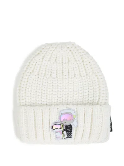 Karl Lagerfeld Kids' Chunky-knit Logo-patch Beanie Hat In Neutral
