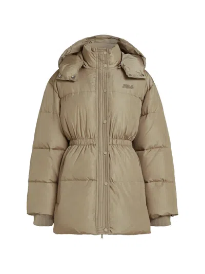 Karl Lagerfeld Cinched Midi Puffer Jacket In Neutral