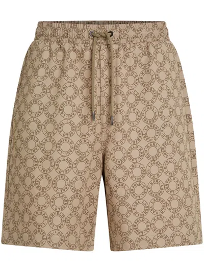 Karl Lagerfeld Circle-logo Drawstring Shorts In Brown