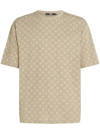 Karl Lagerfeld Circle Logo Pattern T-shirt In Neutrals