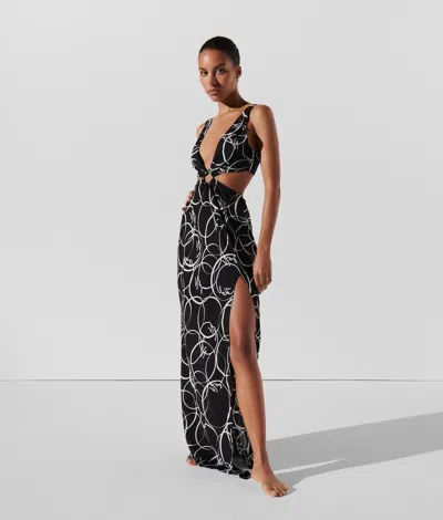 Karl Lagerfeld Circle Print Beach Maxi Dress In Black