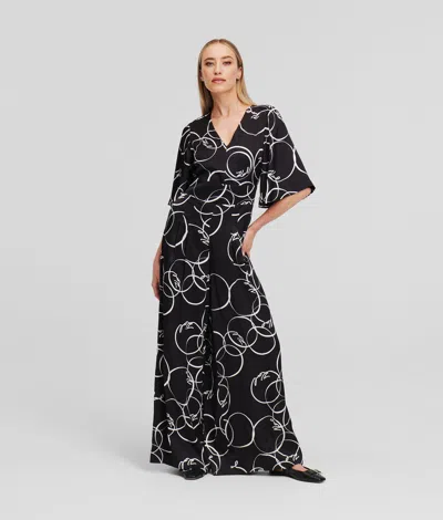 Karl Lagerfeld Circle-print Wide-leg Jumpsuit In Black