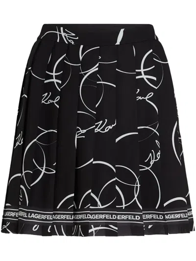 Karl Lagerfeld Circle-print Pleated Miniskirt In 黑色