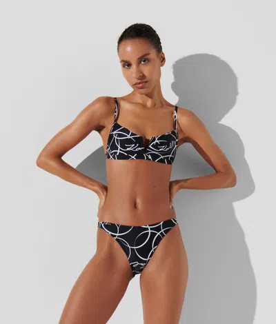 Karl Lagerfeld Circle-print V-wire Bikini Top In Black