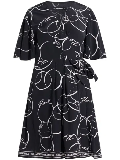 Karl Lagerfeld Circle-print Wrap Dress In Black