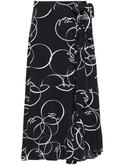 Karl Lagerfeld Circle Print Wrap Skirt In R63 Circao B,w