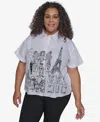 Karl Lagerfeld Plus Size City Scene Poplin Short Sleeve Shirt Crystal Cuffed Jeans In White