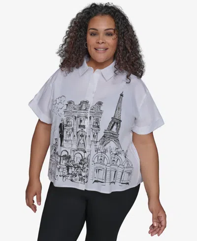 KARL LAGERFELD PLUS SIZE CITY SCENE POPLIN SHORT-SLEEVE SHIRT