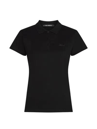 Karl Lagerfeld Classic-collar Polo Top In Black