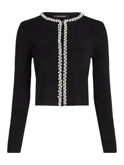 Karl Lagerfeld Classic Pearl Knit Cardigan In Black