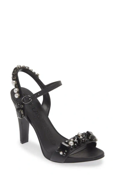 Karl Lagerfeld Claude Embellished Ankle Strap Sandal In Black