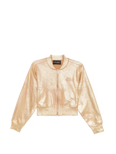 Karl Lagerfeld Coated Bomber Jacket In Gold