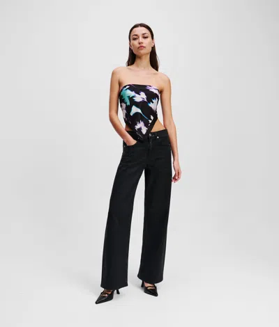 Karl Lagerfeld Coated Mid-rise Relaxed Jeans In Black