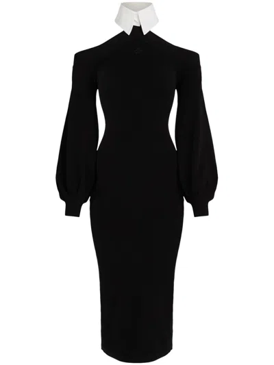 Karl Lagerfeld Cold-shoulder Knitted Dress In Schwarz