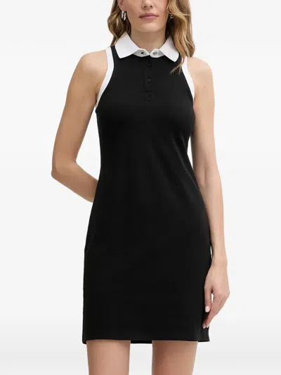 Karl Lagerfeld Collared Button Mini Dress In Black