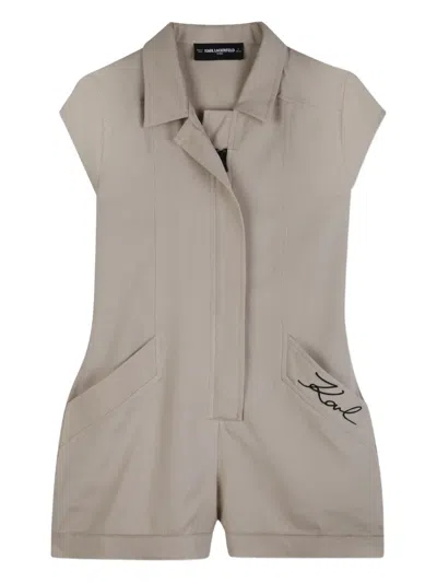 Karl Lagerfeld Kids' Collared Playsuit In Neutral