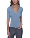 Karl Lagerfeld Petite Ribbed Polo Sweater In Chambray Blue