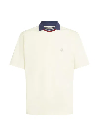 Karl Lagerfeld Collared V-neck Ikon T-shirt In Neutral
