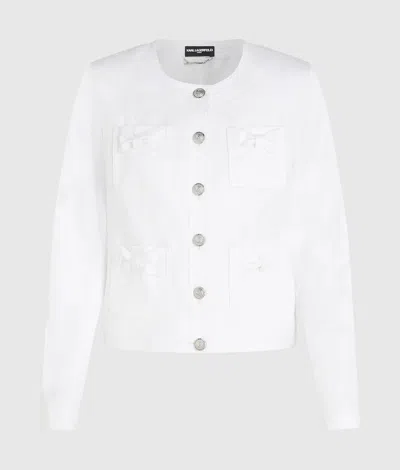 Karl Lagerfeld Collarless Bow Detail Jacket In White