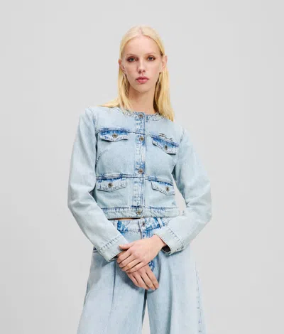 Karl Lagerfeld Collarless Denim Jacket In Blue