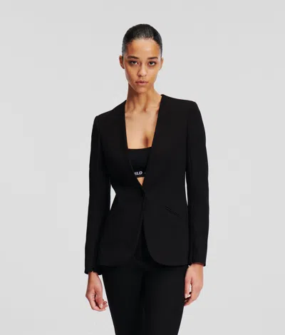Karl Lagerfeld Collarless Punto Blazer In Black