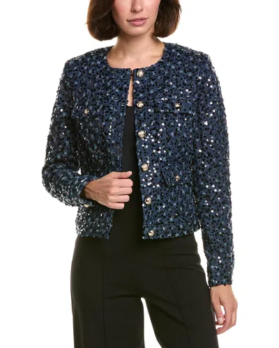 Karl Lagerfeld Collarless Sequin Jacket In Blue