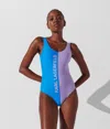 Karl Lagerfeld Color-block Karl Logo Swimsuit In Blue