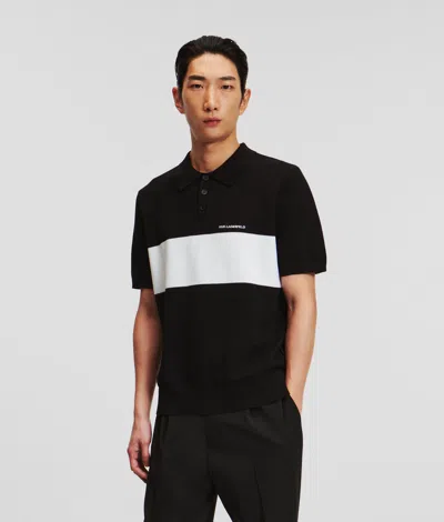 Karl Lagerfeld Color Block Short-sleeved Polo Shirt In Black