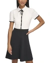 Karl Lagerfeld Womens Puff Sleeve Mini Fit & Flare Dress In Soft White/black