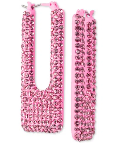 Karl Lagerfeld Color-coated Pave Square Hoop Earrings In Pink