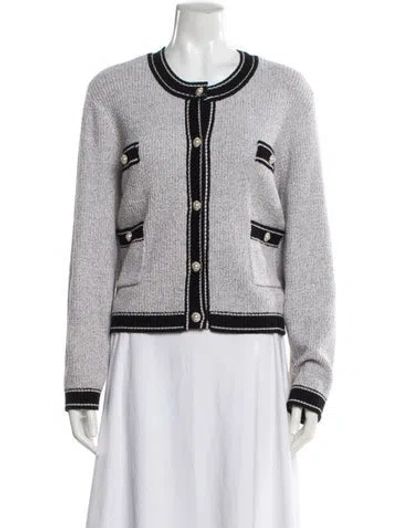 Pre-owned Karl Lagerfeld Colorblock Pattern Scoop Neck Sweater In White